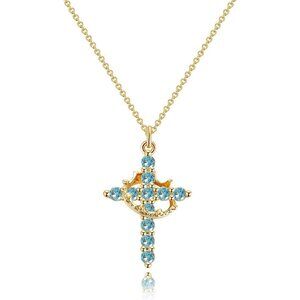 Faith Crown Cross Pendant Necklace 14K Gold Silver Plated Birthstone Gift